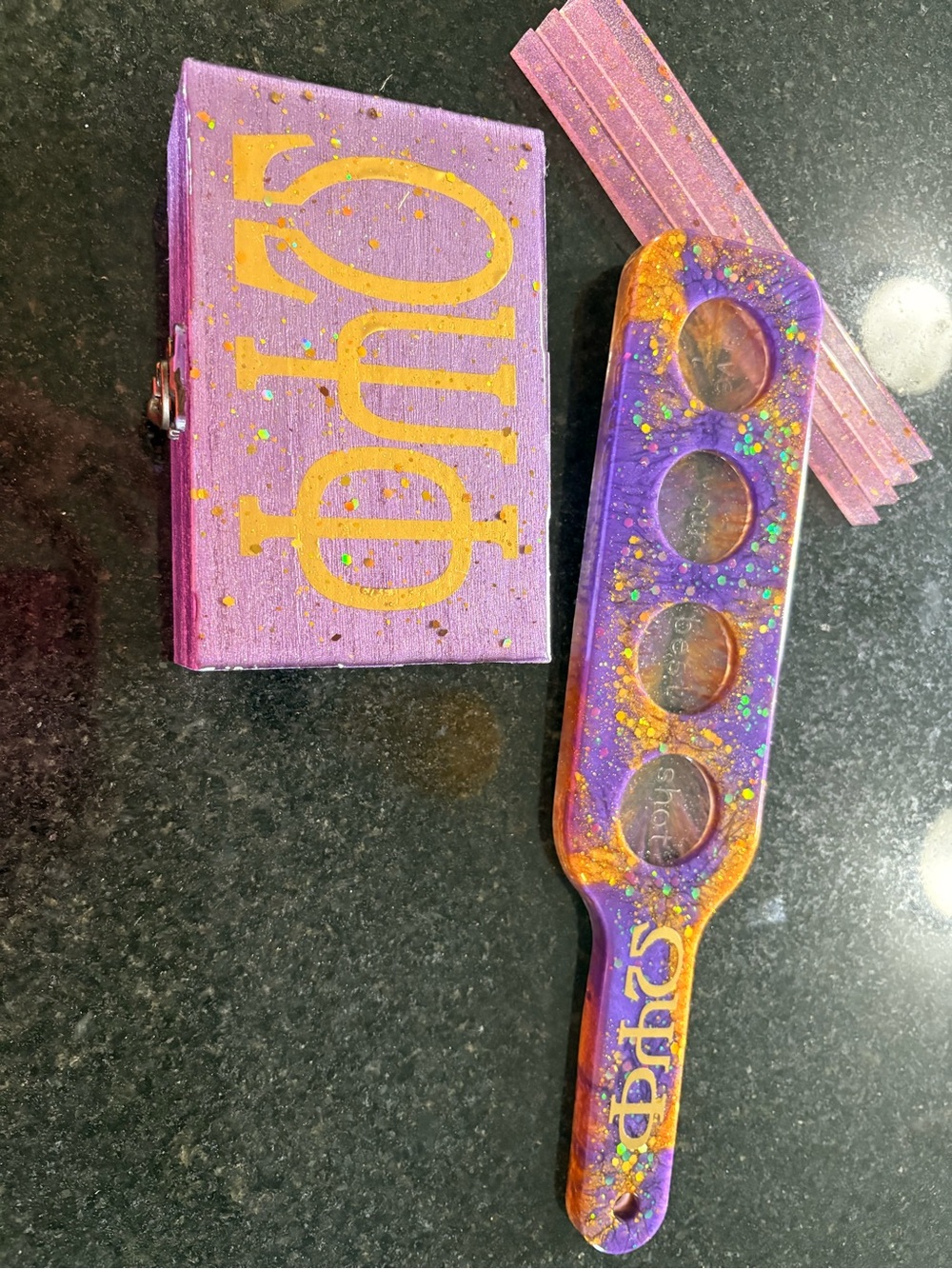 Custom ΩΨΦ Domino set with storage box and matching Shot-Flight